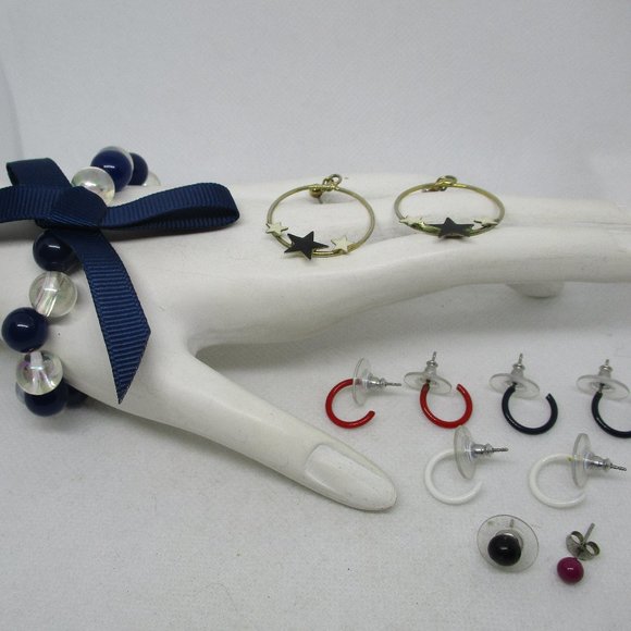 Blue White Bracelet Enamel Earring & Free Earrings - Picture 1 of 8